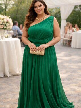 Pleated Green Maxi Party Dress